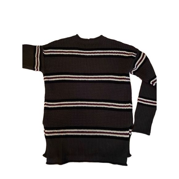 PINK ROSE SIZE M CHARCOAL GRAY STRIPED SWEATER WITH SPLITS ON SIDES - Picture 2 of 7